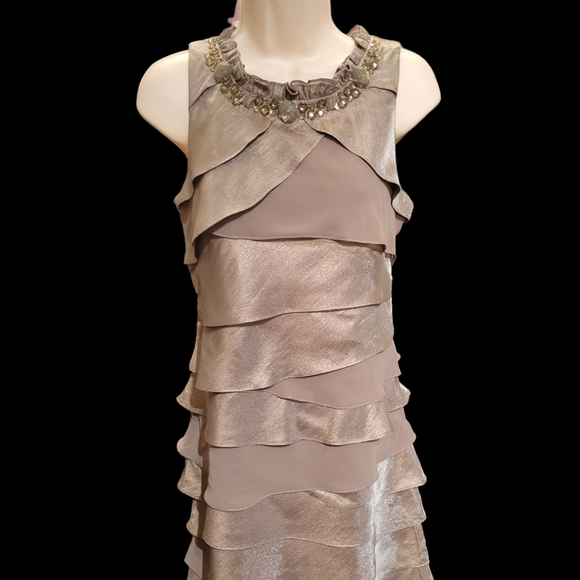 NWOT SLfashions 12 Party Dress Stoned Collar Waves of Organza - Picture 3 of 15